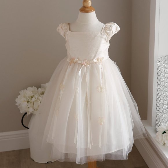 Ivory Dupioni Silk Tulle Dress Couture Boutique Flower Girl Size